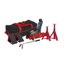Load image into Gallery viewer, Sealey Trolley Jack 2 Tonne Low Entry Short Chassis & Accessories Bag Combo - Red