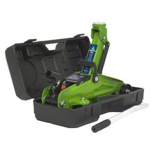 Load image into Gallery viewer, Sealey Trolley Jack 2 Tonne Short Chassis in Storage Case (450mm) - Hi-Vis Green
