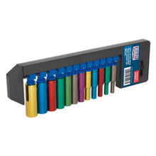Load image into Gallery viewer, Sealey Multi-Coloured Socket Set 12pc 1/4" Drive Deep WallDrive Metric (Premier)