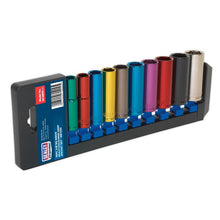 Load image into Gallery viewer, Sealey Multi-Coloured Socket Set 10pc 3/8" Drive 6pt Deep WallDrive Metric (Premier)