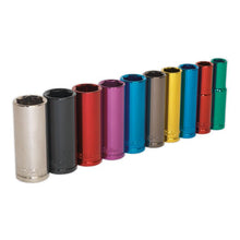 Load image into Gallery viewer, Sealey Multi-Coloured Socket Set 10pc 3/8" Drive 6pt Deep WallDrive Metric (Premier)