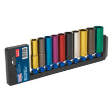 Load image into Gallery viewer, Sealey Multi-Coloured Socket Set 10pc 1/2" Drive 6pt Deep WallDrive Metric (Premier)