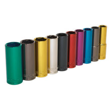 Load image into Gallery viewer, Sealey Multi-Coloured Socket Set 10pc 1/2" Drive 6pt Deep WallDrive Metric (Premier)
