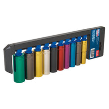 Load image into Gallery viewer, Sealey Multi-Coloured Socket Set 10pc 1/2" Drive 6pt Deep WallDrive Metric (Premier)