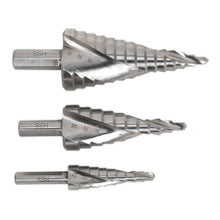 Load image into Gallery viewer, Sealey HSS 4341 Step Drill Bit Set 3pc Spiral Flute