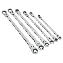 Load image into Gallery viewer, Sealey Flexi-Head Double End Ratchet Ring Spanner Set 6pc Extra-Long Metric (Premier)