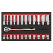 Load image into Gallery viewer, Sealey Ratchet Wrench & Socket Set 3/8" Sq Drive 25pc (Premier)