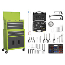 Load image into Gallery viewer, Sealey Topchest & Rollcab Combination 6 Drawer Ball-Bearing Slides - Green/Grey & 170pc Tool Kit