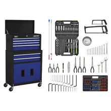 Load image into Gallery viewer, Sealey Topchest & Rollcab Combination 6 Drawer Ball-Bearing Slides - Black/Blue & 170pc Tool Kit