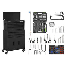 Load image into Gallery viewer, Sealey Topchest & Rollcab Combination 6 Drawer Ball-Bearing Slides - Black & 170pc Tool Kit