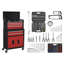 Load image into Gallery viewer, Sealey Topchest & Rollcab Combination 6 Drawer Ball-Bearing Slides - Black/Red & 170pc Tool Kit