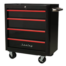 Load image into Gallery viewer, Sealey Rollcab 4 Drawer Retro Style Black, Red Anodised Drawer Pulls