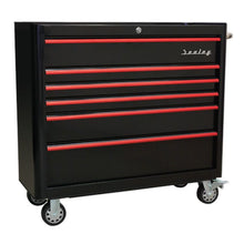Load image into Gallery viewer, Sealey Rollcab 6 Drawer Wide Retro Style - Black, Red Anodised Drawer Pulls