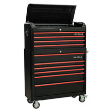 Load image into Gallery viewer, Sealey Retro Style Wide Topchest & Rollcab Combination 10 Drawer Black, Red Anodised Drawer Pull