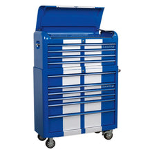 Load image into Gallery viewer, Sealey Retro Style Wide Topchest & Rollcab Combination 10 Drawer Blue/White Stripes