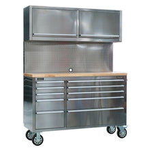 Load image into Gallery viewer, Sealey Mobile Stainless Steel Tool Cabinet 10 Drawer Backboard & 2 Wall Cupboards