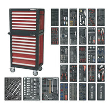 Load image into Gallery viewer, Sealey Topchest & Rollcab Combination 14 Drawer Ball-Bearing Slides - Red/Grey & 1233pc Tool Kit (Premier)