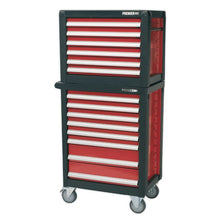 Load image into Gallery viewer, Sealey Topchest & Rollcab Combination 14 Drawer Ball-Bearing Slides - Red/Grey & 1233pc Tool Kit (Premier)