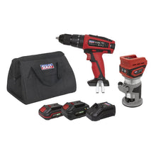 Load image into Gallery viewer, Sealey 2 x 20V SV20 Series Cordless Router & Combi Drill Kit - 2 Batteries