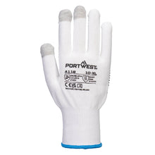 Load image into Gallery viewer, Portwest Grip 13 PVC Dotted Touchscreen Glove White/Grey A118 - Pack of 12 Pairs