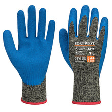 Load image into Gallery viewer, Portwest Aramid HR Cut Latex Glove Black/Blue A611