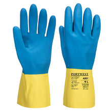 Load image into Gallery viewer, Portwest Double Dipped Latex Gauntlet Yellow/Blue A801