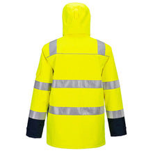 Load image into Gallery viewer, Portwest Bizflame Rain+ Hi-Vis Light Arc Jacket Yellow/Navy FR605