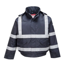 Load image into Gallery viewer, Portwest Bizflame Rain FR Multi Protection Bomber Jacket Navy S783