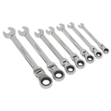 Load image into Gallery viewer, Sealey Flexi-Head Ratchet Combination Spanner Set 7pc Metric (Siegen)
