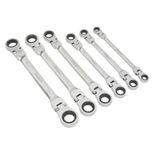 Load image into Gallery viewer, Sealey Flexi-Head Double End Ratchet Ring Spanner Set 6pc Metric (Siegen)