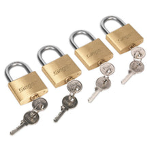 Load image into Gallery viewer, Sealey Brass Body Padlock 40mm - Brass Cylinder (Keyed Alike) - Pack of 4