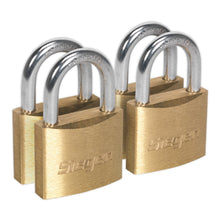 Load image into Gallery viewer, Sealey Brass Body Padlock 40mm - Brass Cylinder (Keyed Alike) - Pack of 4