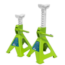 Load image into Gallery viewer, Sealey Axle Stands (Pair) 2 Tonne Capacity per Stand Ratchet Type - Hi-Vis Green