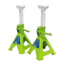 Load image into Gallery viewer, Sealey Axle Stands (Pair) 2 Tonne Capacity per Stand Ratchet Type - Hi-Vis Green