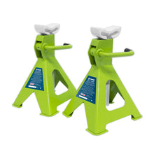 Load image into Gallery viewer, Sealey Axle Stands (Pair) 2 Tonne Capacity per Stand Ratchet Type - Hi-Vis Green