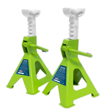 Load image into Gallery viewer, Sealey Axle Stands (Pair) 2 Tonne Capacity per Stand Ratchet Type - Hi-Vis Green