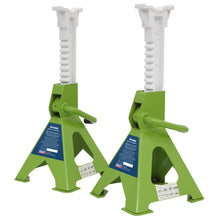 Load image into Gallery viewer, Sealey Axle Stands (Pair) 3 Tonne Capacity per Stand Ratchet Type - Hi-Vis Green