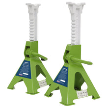 Load image into Gallery viewer, Sealey Axle Stands (Pair) 3 Tonne Capacity per Stand Ratchet Type - Hi-Vis Green