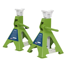 Load image into Gallery viewer, Sealey Axle Stands (Pair) 3 Tonne Capacity per Stand Ratchet Type - Hi-Vis Green