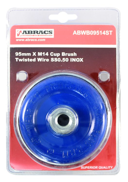 Abracs Wire Brush Twist Knot Cup 95mm x M14 S/S