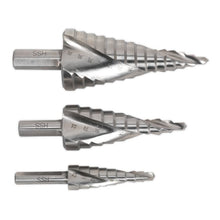 Load image into Gallery viewer, Sealey HSS M2 Step Drill Bit Set 3pc - Spiral Flute
