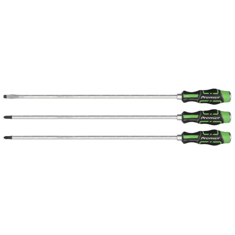 Sealey Extra-Long Hammer-Thru Screwdriver Set - Hi-Vis Green 450mm 3pc (Premier)