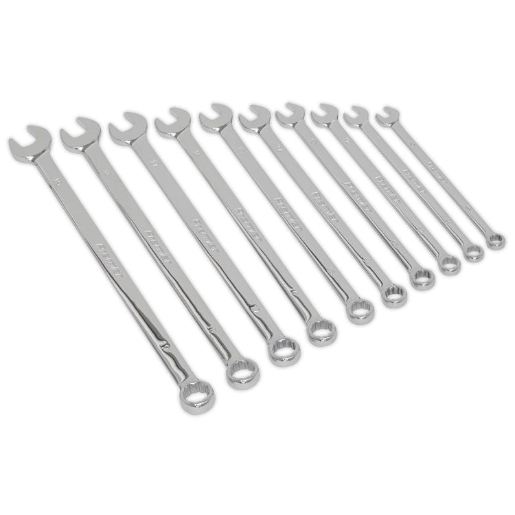 Sealey Combination Spanner Set 10pc Extra-Long - Metric (Premier)