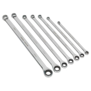 Sealey Double Ring Ratchet/Fixed Spanner Set 7pc Extra-Long Metric (Premier)