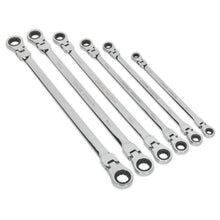 Load image into Gallery viewer, Sealey Flexi-Head Double End Ratchet Ring Spanner Set 6pc Extra-Long Metric (Premier)

