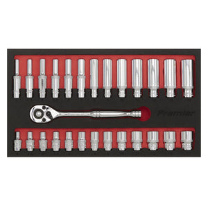 Sealey Ratchet Wrench & Socket Set 1/4" Sq Drive 27pc (Premier)