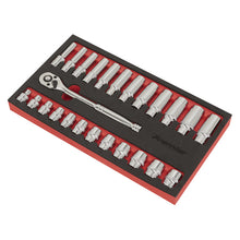Load image into Gallery viewer, Sealey Ratchet Wrench &amp; Socket Set 3/8&quot; Sq Drive 25pc (Premier)
