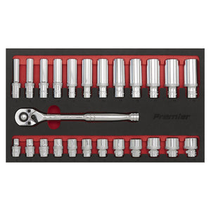 Sealey Ratchet Wrench & Socket Set 3/8" Sq Drive 25pc (Premier)