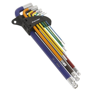 Sealey Ball-End Hex Key Set 9pc Colour-Coded Extra-Long - Metric (Premier)