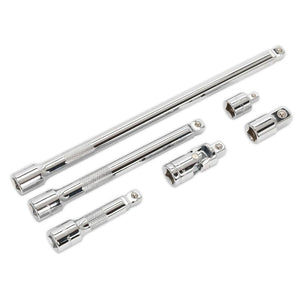 Sealey Wobble/Rigid Extension Bar, Adaptor & Universal Joint Set 6pc 3/8" Sq Drive (Premier)